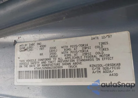1998 Toyota Tacoma z USA, uszkodzony, nr VIN 4TAVL52N8WZ080909